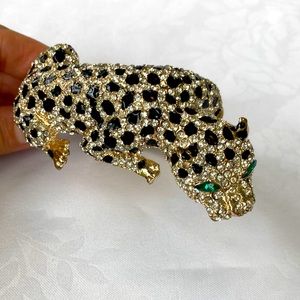 Jaguar Bracelet Cuff with Crystals, Enamel in Gold Tone